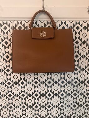 Tory Burch Cognac Pebbled Leather Top-Handle Tote